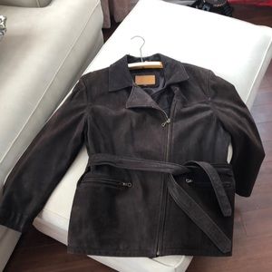 Chestnut brown suede belted jacket